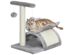 Arranhador de Pelúcia para Gatos com Poste de Sisal, Casinha e 2 Bolas, 40x30x43cm, Cinza ESSÊNCIACASA