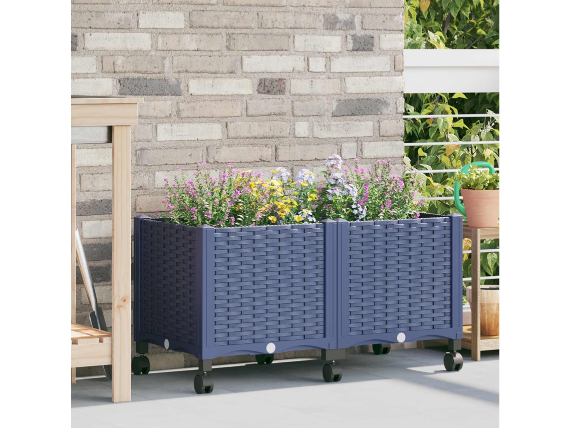 Vidaxl Vaso De Jardim Com Rodas Cinza Azul 80 X 40 X 48 Cm Pp