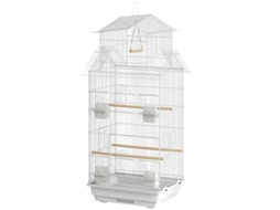 Gaiola Para Pássaros De Aço Com Comedouros Poleiros Balanço E Bandeja Removível 50,5x41x104 Cm Branco