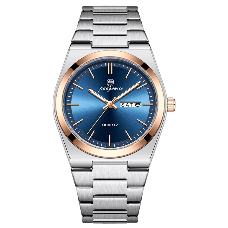 Relógio De Quartzo Elegante (dourado Rosa E Azul), Multifuncional Com Funções De Cronógrafo E Data.