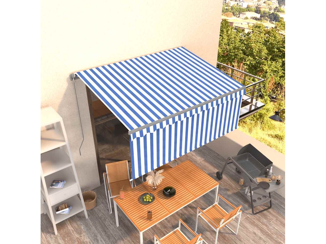 Vidaxl Toldo Retrátil Manual Com Estore 3,5x2,5 M Azul E Branco