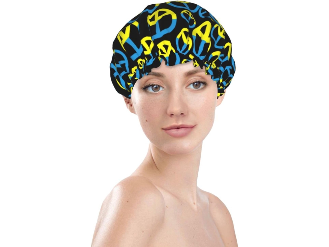 Touca De Banho Feminina, Reutilizável, Impermeável, Dupla Camada, Com Elástico, Ideal Para Cabelos Longos, Com Símbolo