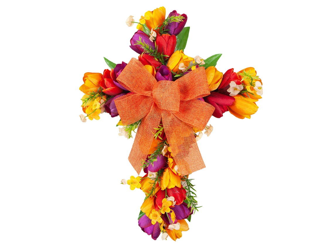 Guirlanda Tulip Cross para Coreto de Páscoa, enfeite de porta com flores artificiais e vime, decoração de parede LAXISCREED