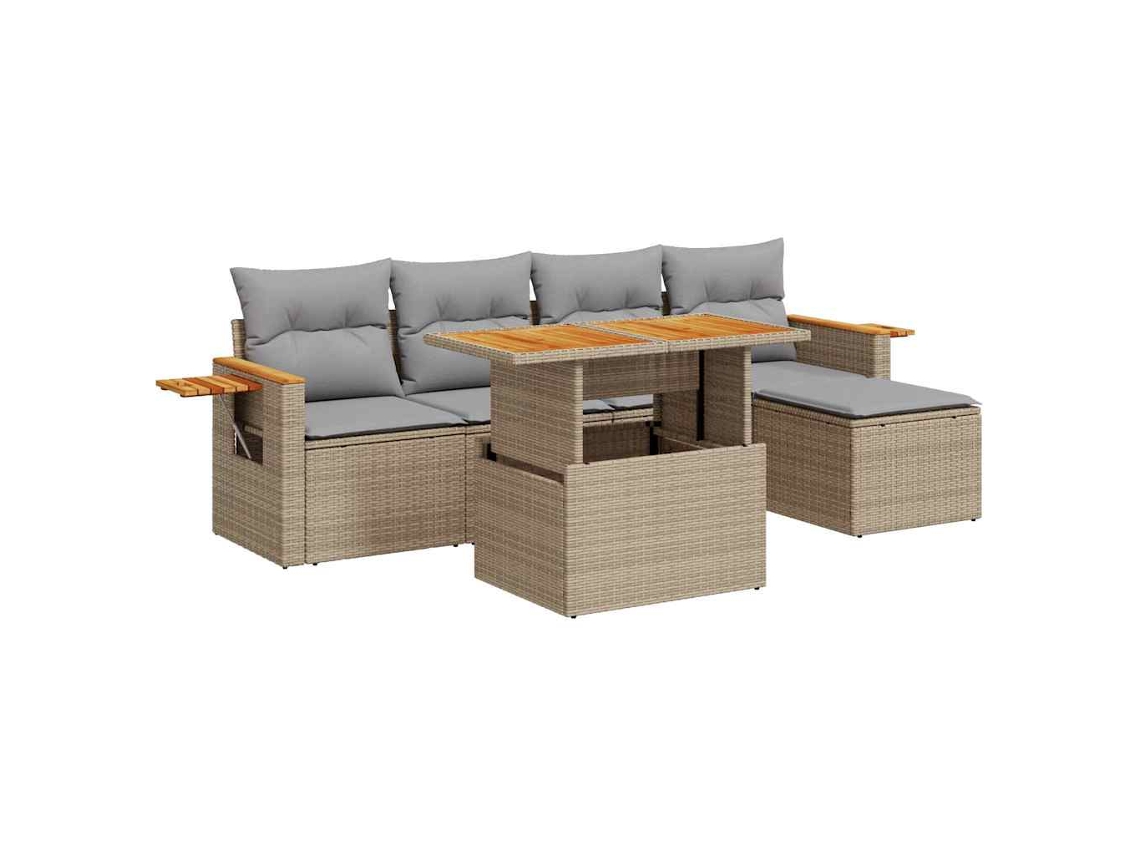 Conjunto de 6 sofás de jardim com almofadões Vime Pe/acacia Bege MAISON EXCLUSIVE (6 peças)