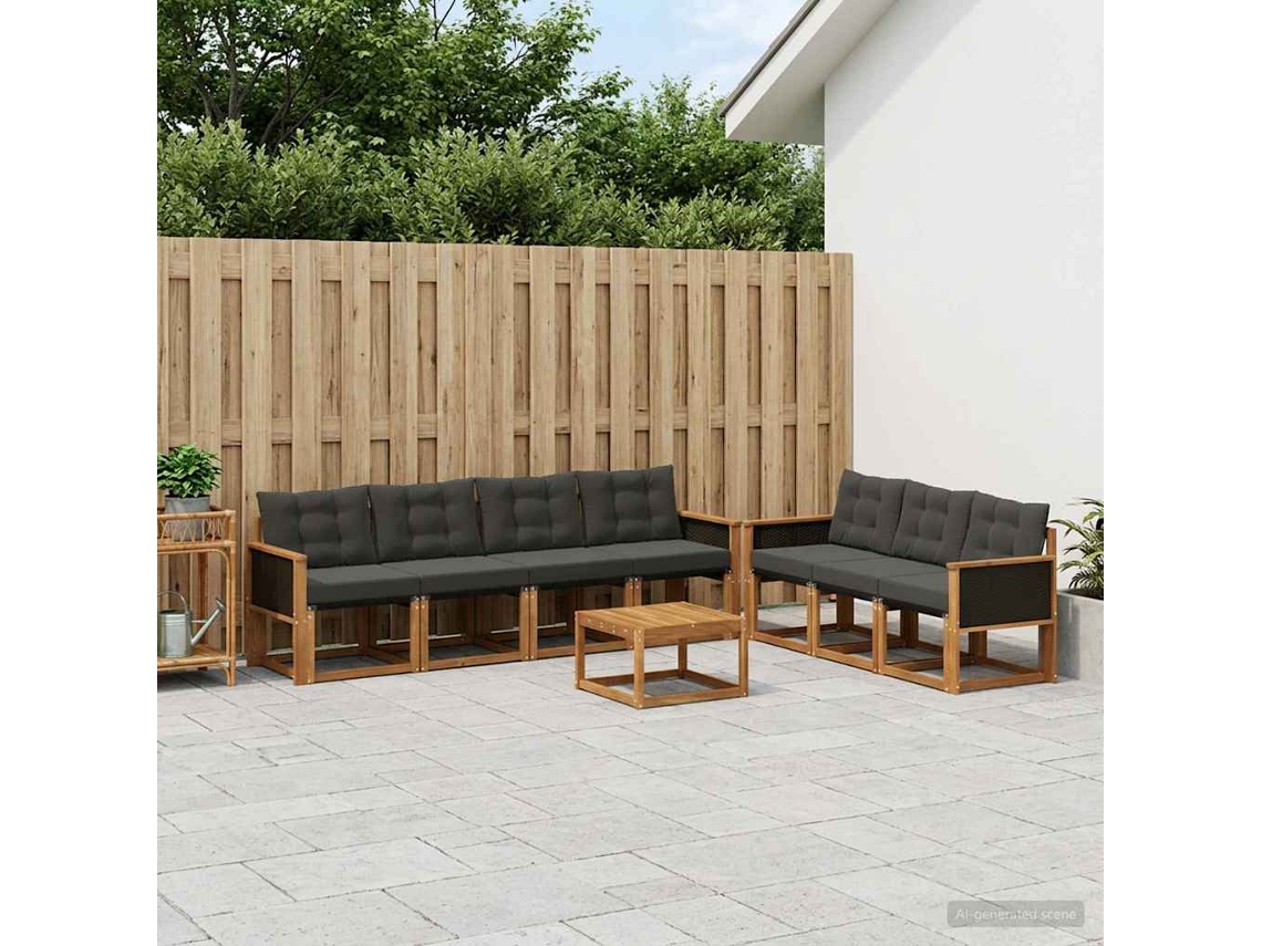 Vidaxl Conjunto De Sofás Para Exterior 8 Pcs Natural E Preto