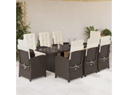 Vidaxl 9 Pcs Conjunto Jantar P/ Jardim C/ Almofadões Vime Pe Castanho