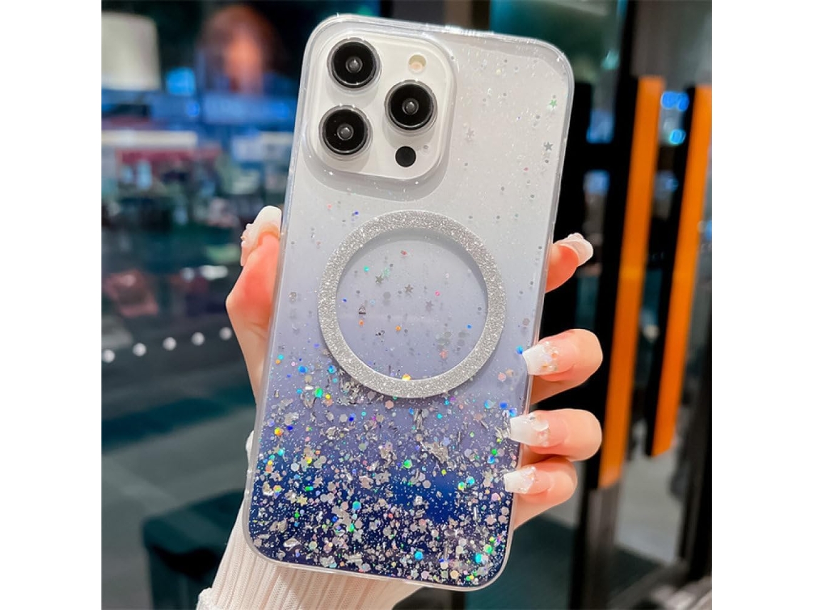 Enilsa Capa Transparente Com Glitter Magnética Em Tpu Macio E Cores Doces Para Iphone 14-plus, B, Para Iphone 14-plus