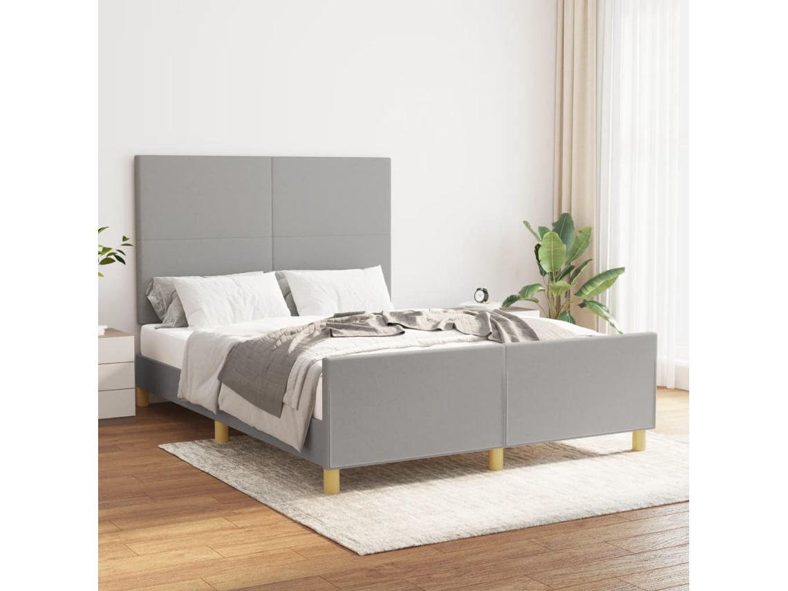 Estrutura De Cama Sem Colchão 140x190 Cm Tecido Cinzento-claro