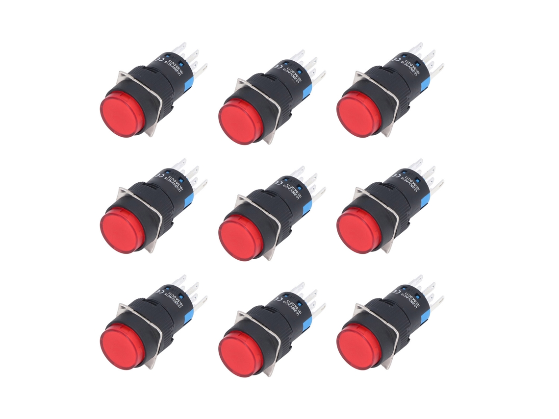 Interruptor Push Button 8 Pinos 24v 16mm Vermelho