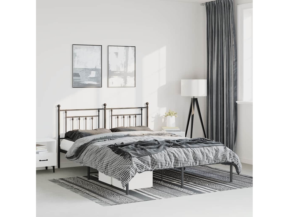 Estrutura De Cama Em Metal Com Cabeceira 150x200 Cm Preto