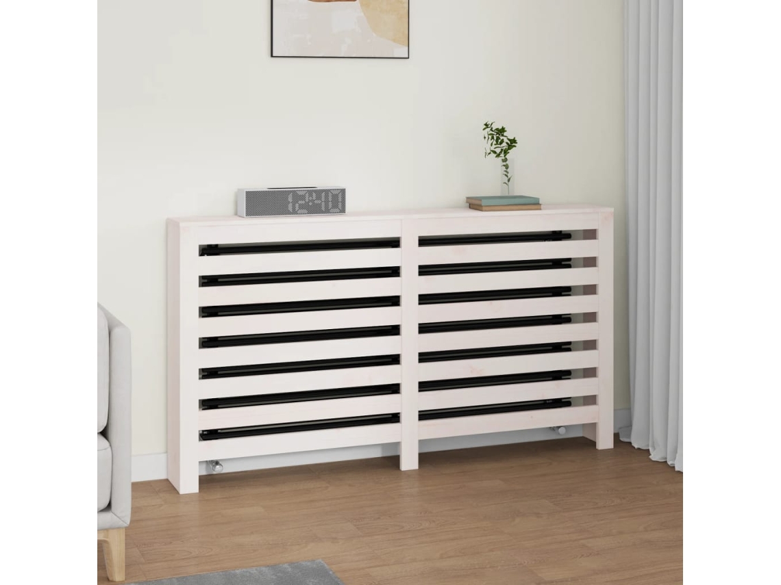 Vidaxl Cobertura De Radiador 153 X 19 X 84 Cm Pinho Maciço Branca