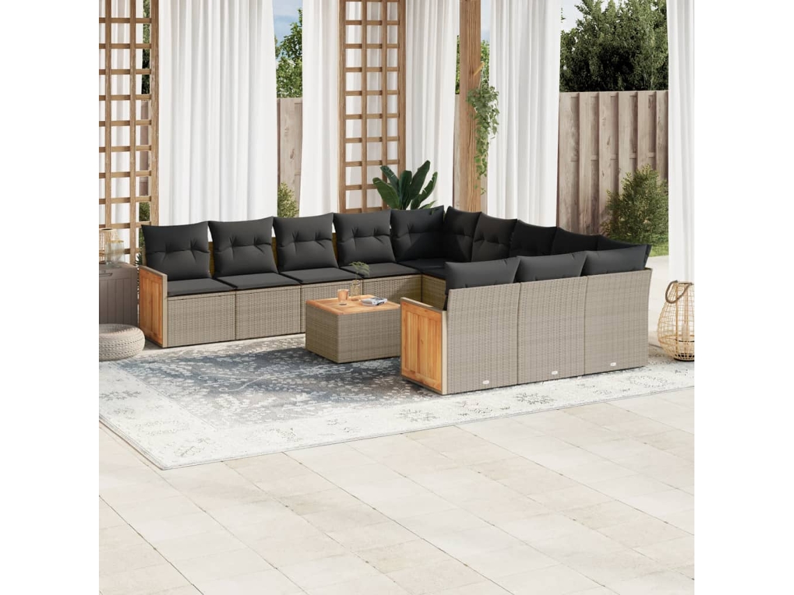 Vidaxl 12 Pcs Conjunto De Sofás Jardim C/ Almofadões Vime Pe Cinzento