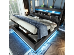 Cama Casal 140x190cm Com Armazenamento Usb Tipo-c Led Cinza Linho