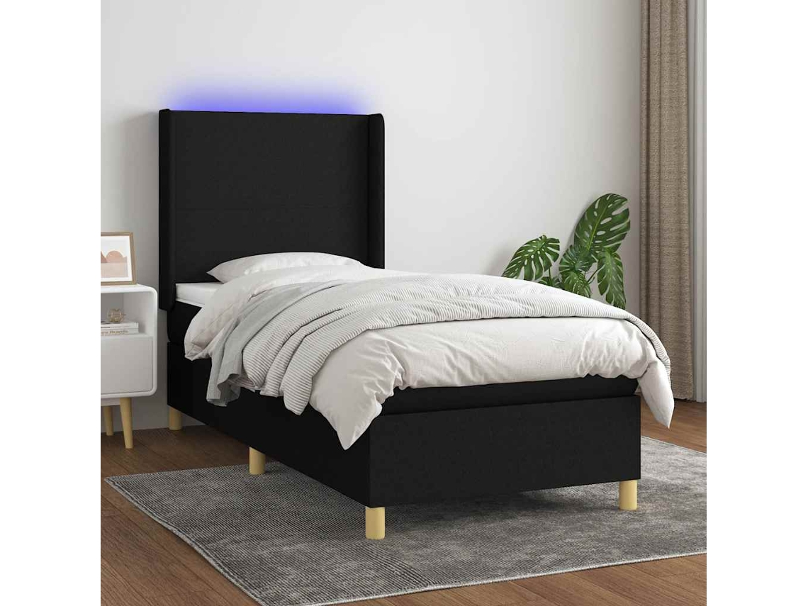Vidaxl Cama Box Spring C/ Colchão e Led 100x200 Cm Tecido Preto