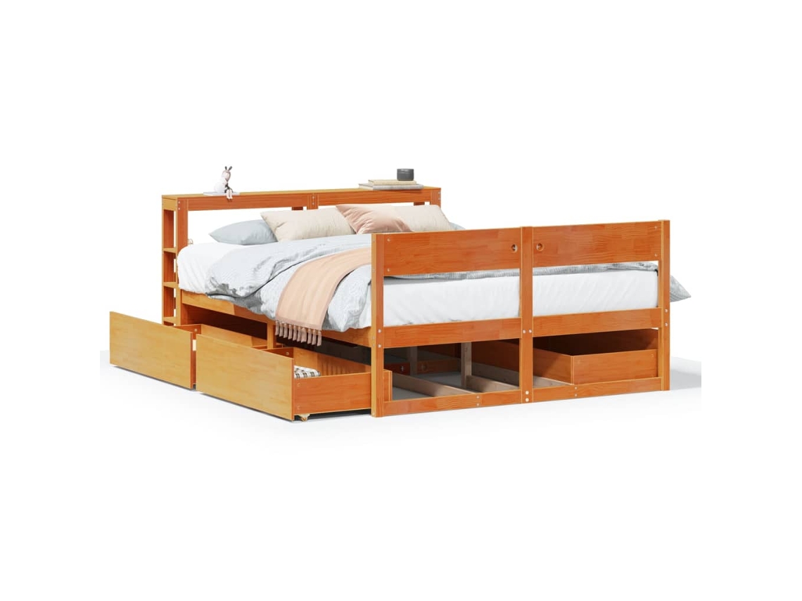 Bed Frame, Bed Frames Vidaxl Marrom Madeira De Pinho (150 X 200 Cm)