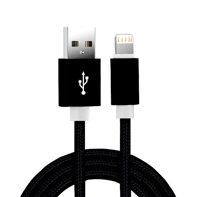 Cabo De Carregamento Usb Trançado Em Nylon Metálico (preto, 2 M) Para Iphone, Compatível Com Carregamento Rápido.