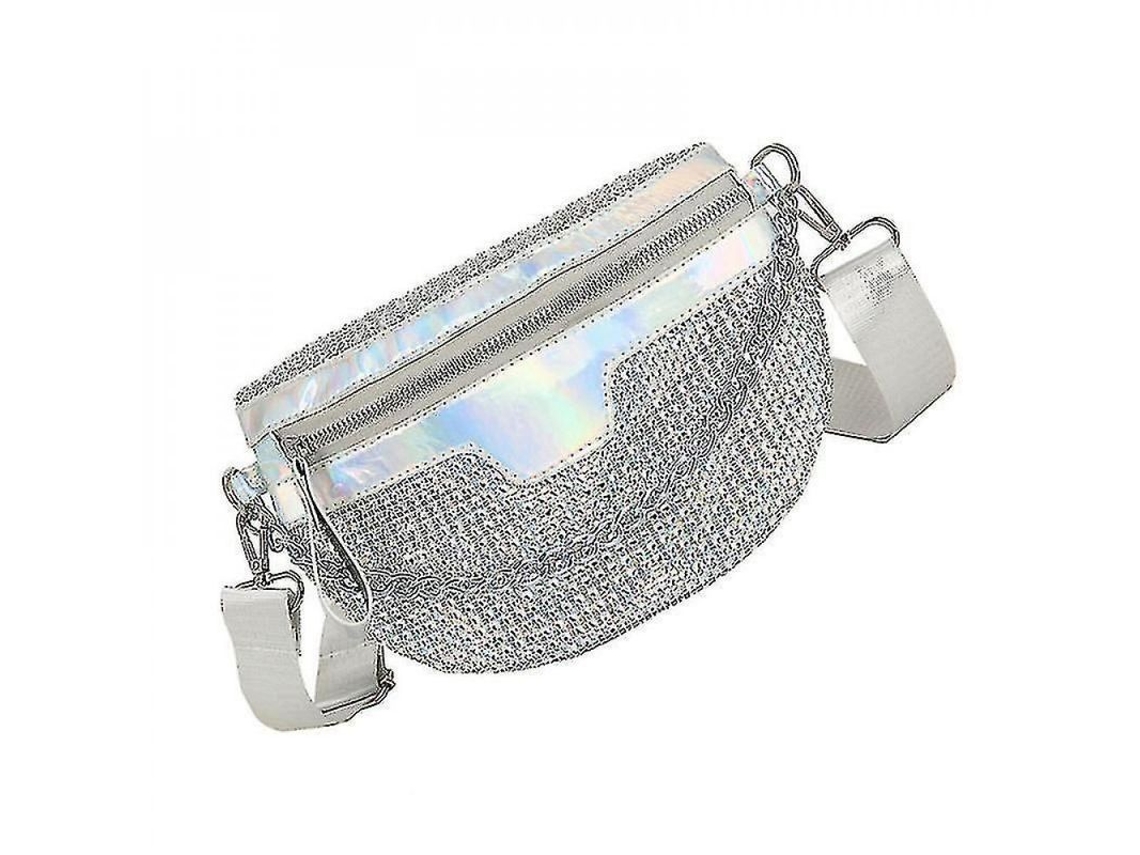 Bolsa Cintura Prateada Estilosa 24x15x4cm para Mulher Chic Shopping Viagem Diário Vzo S/MARCA