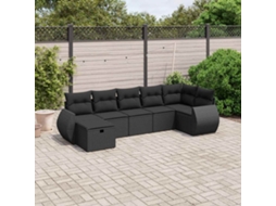 Vidaxl 7 Pcs Conjunto De Sofás P/ Jardim C/ Almofadões Vime Pe Preto