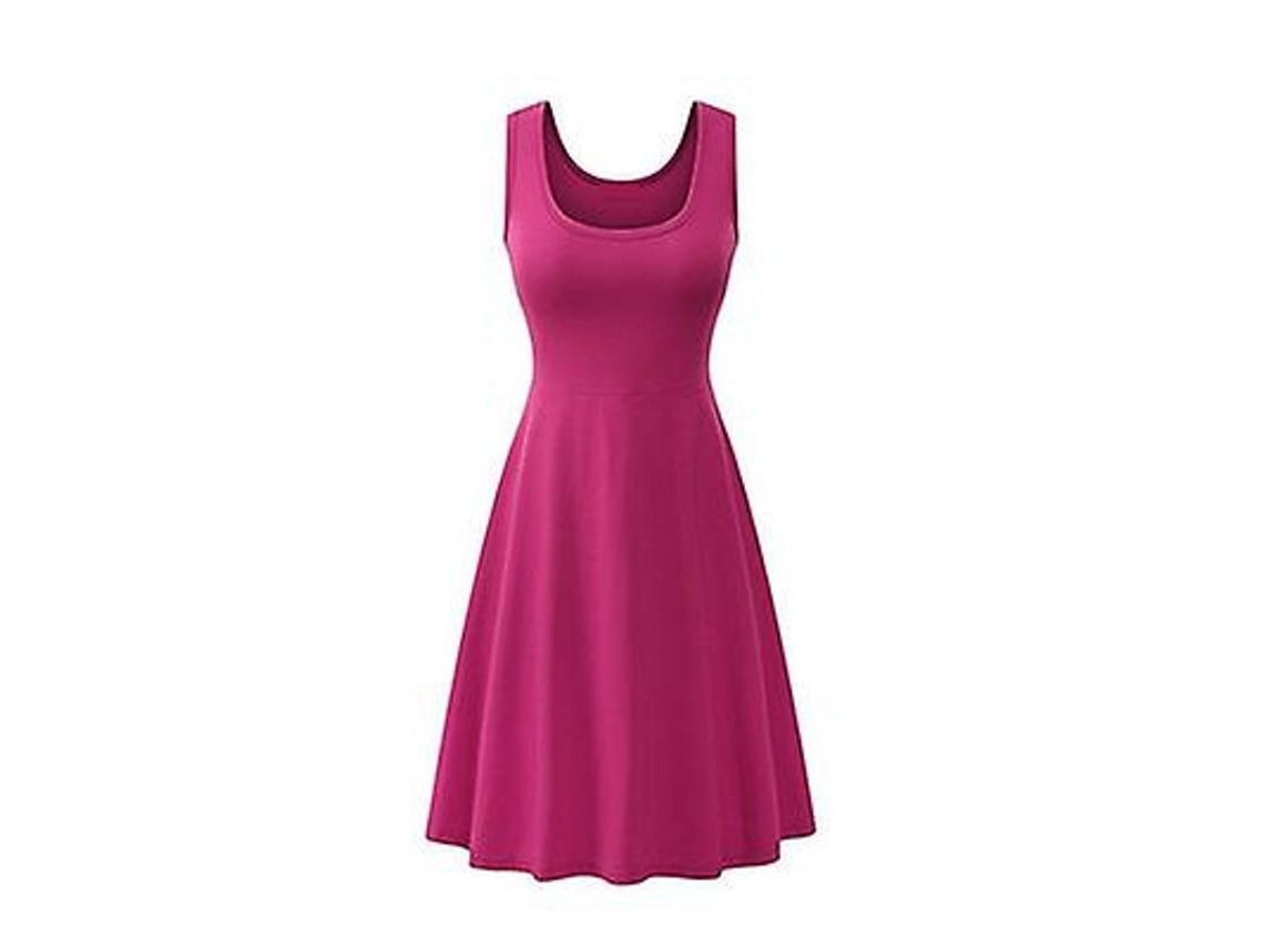 2026 vestido de Verano para Mulher Sexy Sem Mangas Gola Quadrada Liso A line Cintura Alta Casual Vermelho Tamanho 18 35 Anos