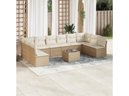 Vidaxl 11 Pcs Conjunto Sofás De Jardim C/ Almofadões Vime Pe Bege