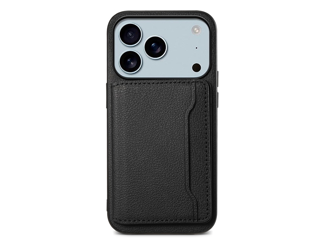 Capa Para Iphone 17 Pro Com Compartimento Para Cartão, Em Couro Preto.