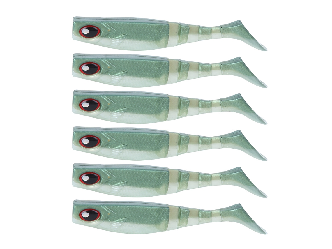 Pacote com 6 iscas artificiais macias de PVC de 4 polegadas e 0,2 oz com cauda oscilante para pesca