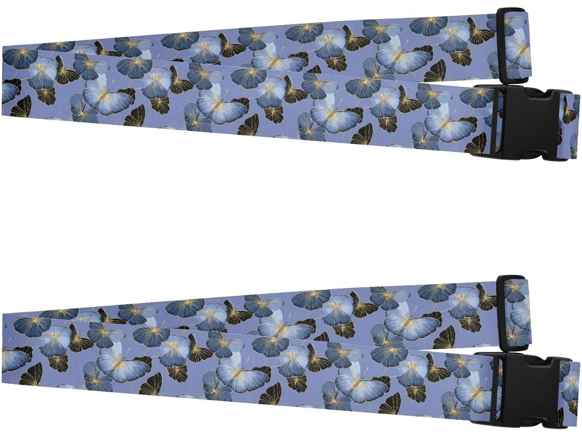 Conjunto De 2 Cintas Bagagem Luxo Com Borboleta Azul Identificador Mala Viagem