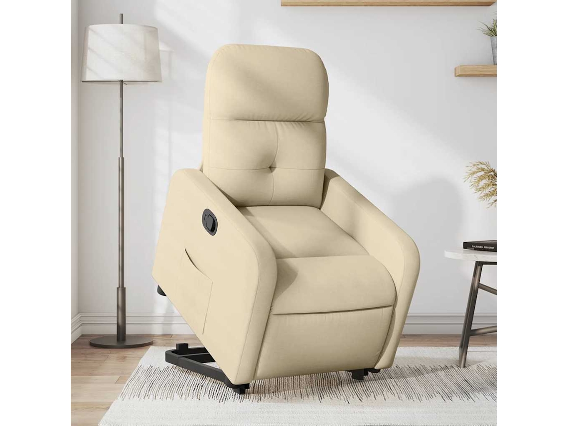 Vidaxl Poltrona Reclinável Elevatória Tecido Cor Creme