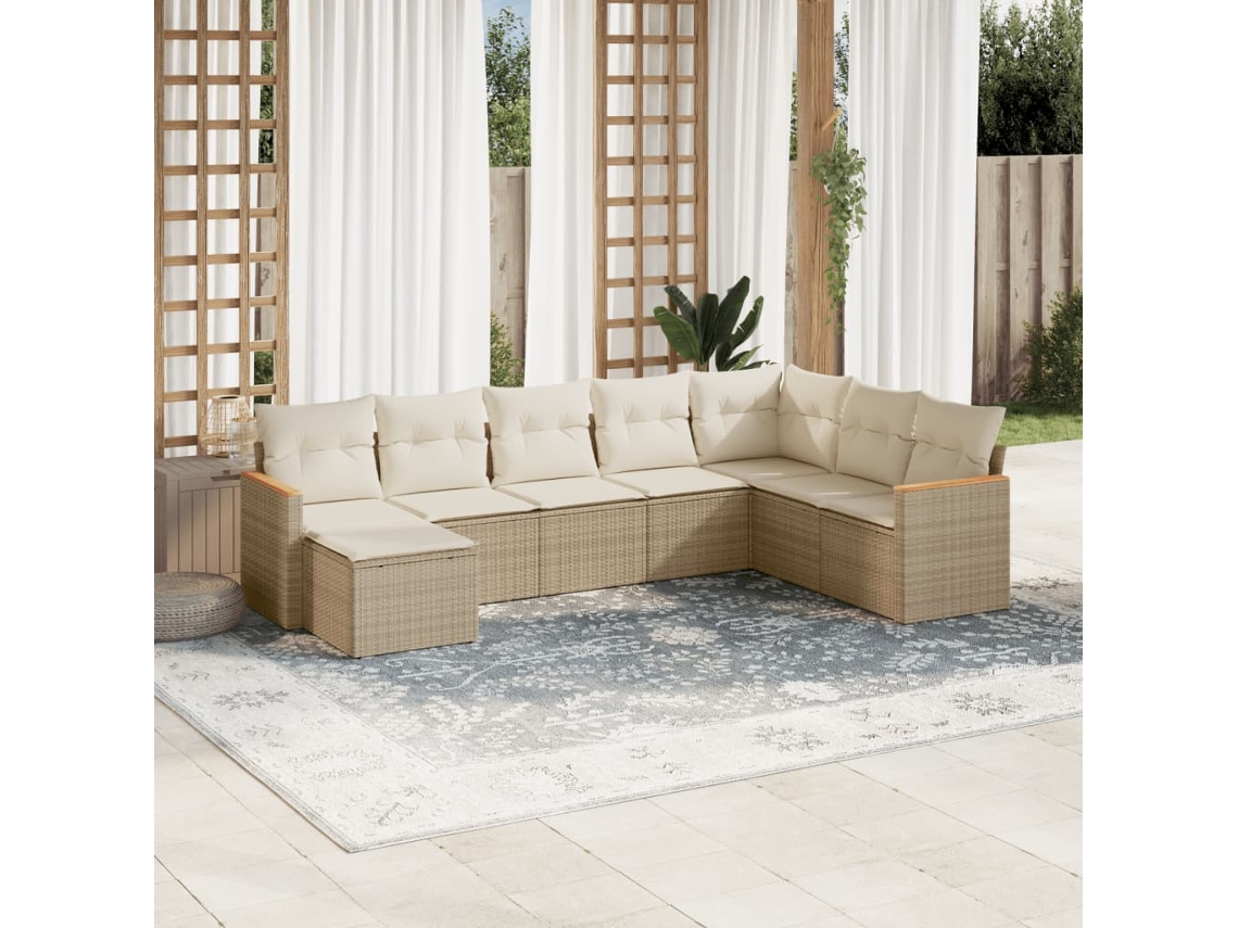 Vidaxl 8 Pcs Conjunto De Sofás P/ Jardim Com Almofadões Vime Pe Bege