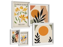 Galeria De Pinturas Murais Formas Geométricas Abstratas Moldura Branca Quadros Para A Sala De Estar Espelharte (conjunto De 5 Imagens)