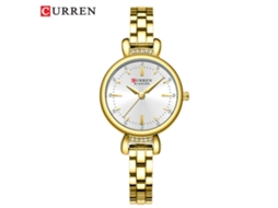 Relógio Feminino MDUG em Aço Inoxidável com Pulseira de Quartzo, Caixa Dourada e Mostrador Branco