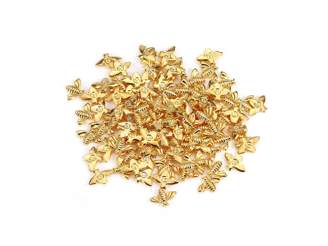 100pcs Saco Abelhas De Metal Decoração De Unha 3d Adesivo Ouro Prata Manicure Ferramenta