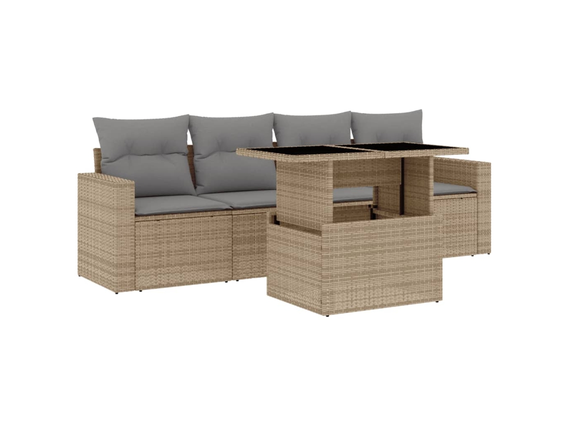Conjunto de 5 Sofás para Jardim com Almofadões Vime Pe Bege MAISON EXCLUSIVE (5 pcs)