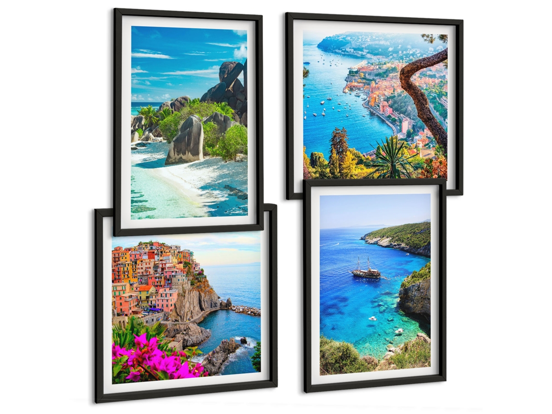 Composição De Quadros Faróis Litorâneos E Praias Espelharte (4 Peças)