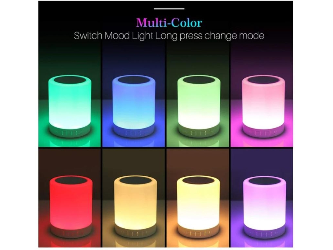 Lâmpada De Cabeceira Sensível Ao Toque Com Alto Falante Bluetooth Luz Noturna De Mesa 3 Modos Reguláveis ​​por Toque E 7 Cores Para Alternar Yizhood