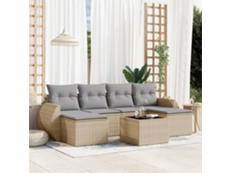 Vidaxl 7 Pcs Conjunto de Sofás P/ Jardim com Almofadões Vime Pe Bege