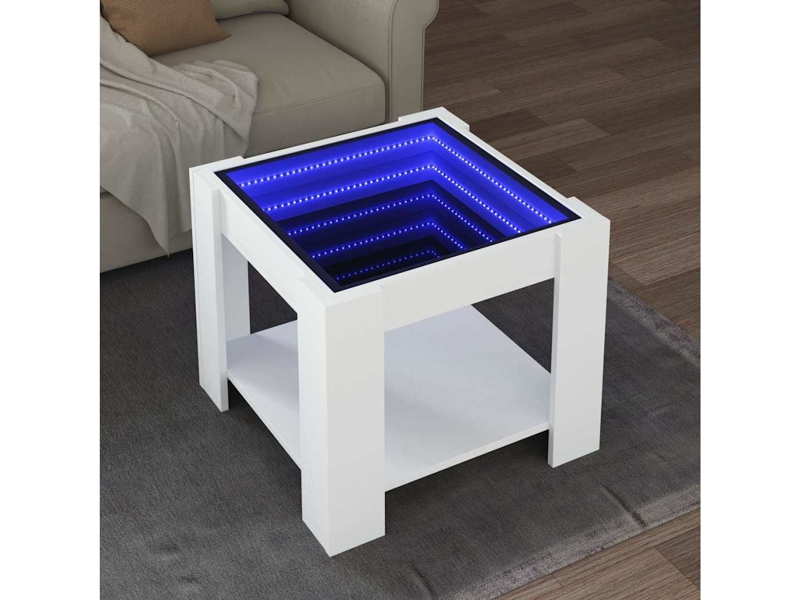 Vidaxl Mesa De Centro C/ Leds 53x53x45 Cm Derivados De Madeira Branco