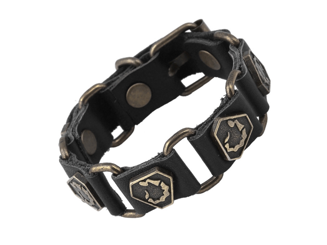 Pulseira De Couro Artesanal Unissex Ajustável Estilo Punk