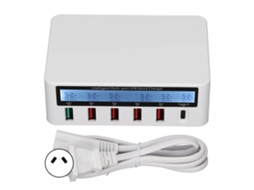 Aetheria estação de Carregamento Usb 40w 6 Portas Qc 3.0 com Tela Lcd para Celular e Tablet Branco
