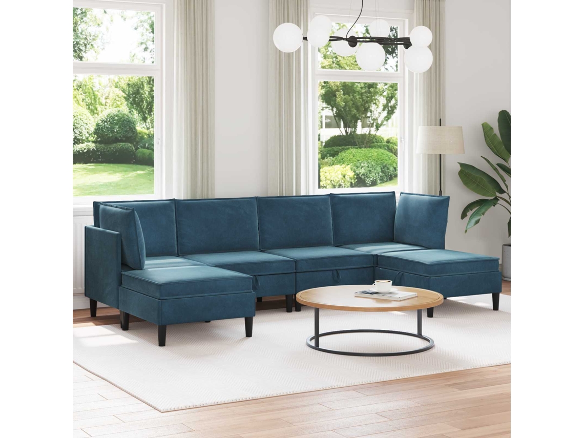 Vidaxl Conjunto De Móveis Para Sala De Estar 6 Unid. Azul Veludo