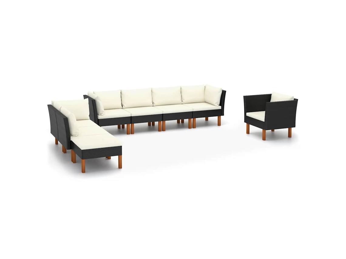 Vidaxl 8 Pcs Conj. Lounge Jardim Vime Pe E Madeira De Eucalipto Preto