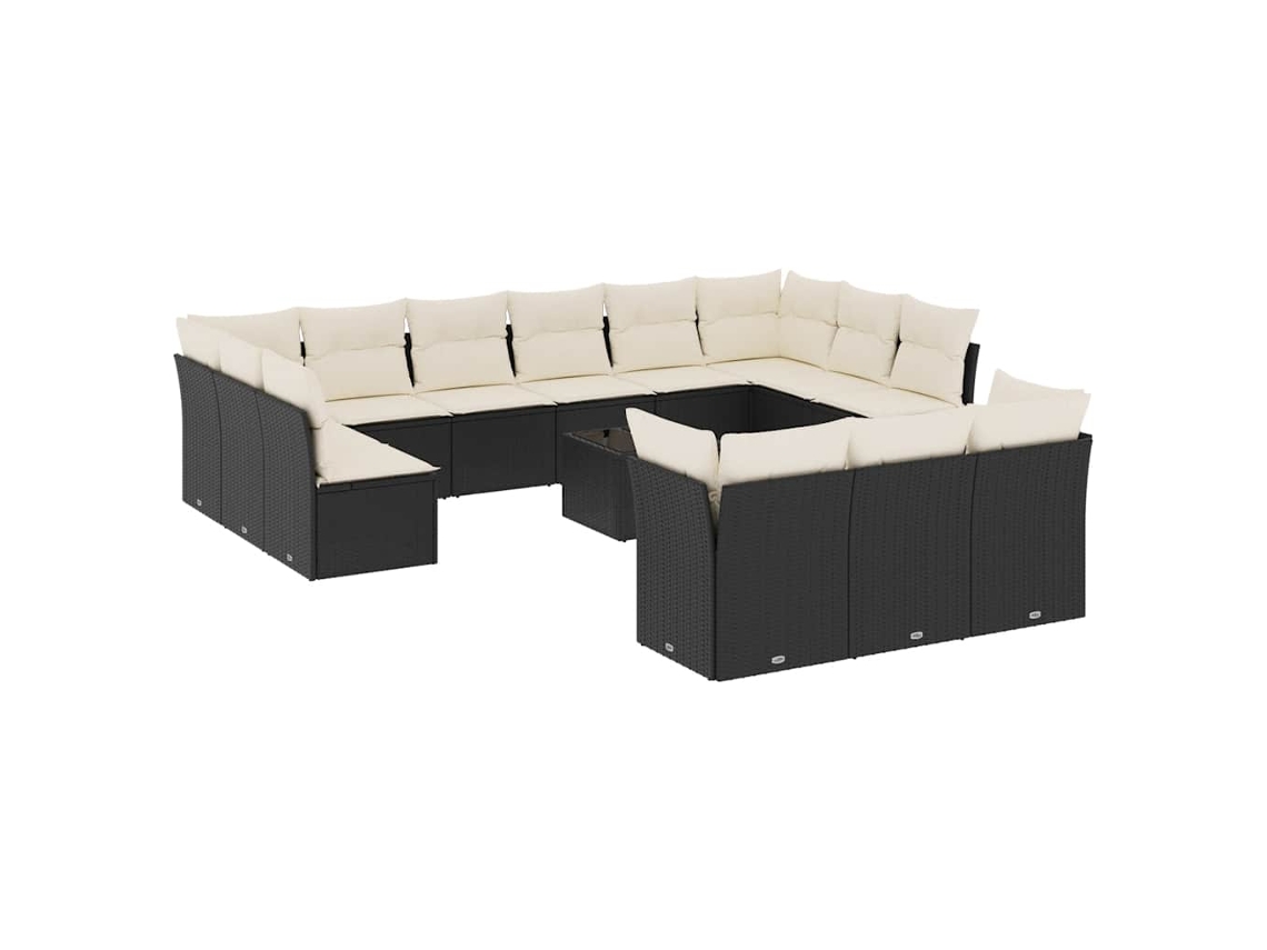 Conjunto de 14 Sofás P/ Jardim C/ Almofadões Vime Pe Preto MAISON EXCLUSIVE (14 pcs)