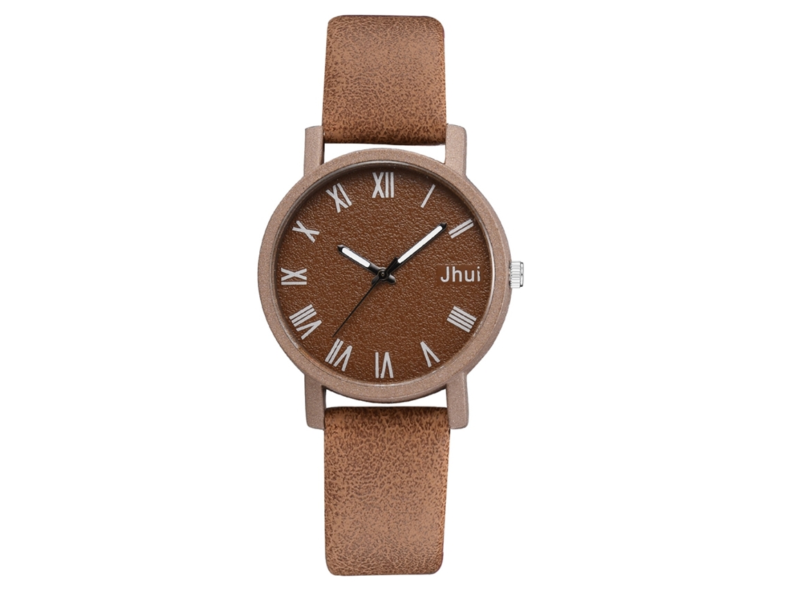 Relógio de Pulso Feminino Simples com Pulseira Pu Quadro Redondo Relógio de Quartzo (marrom)