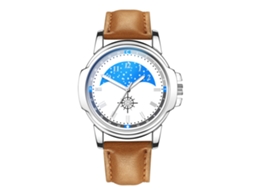 Relógio Clássico de Negócio Quartz com Pulseira de Couro para Homem Café Claro Branco