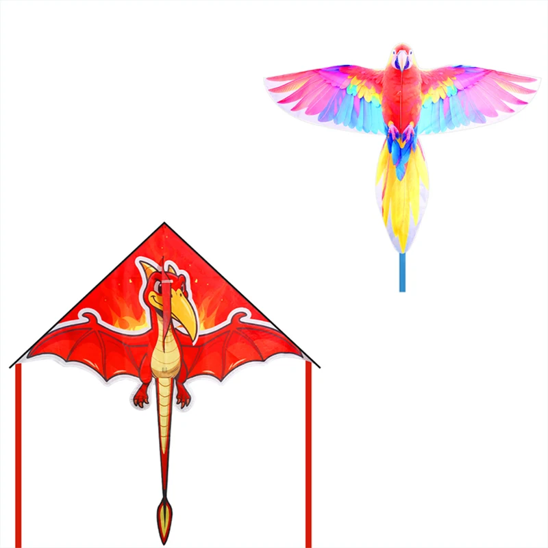 (conjunto De Duas Peças) Pipa Grande E Fácil De Empinar: Papagaio Colorido + Dragão Vermelho