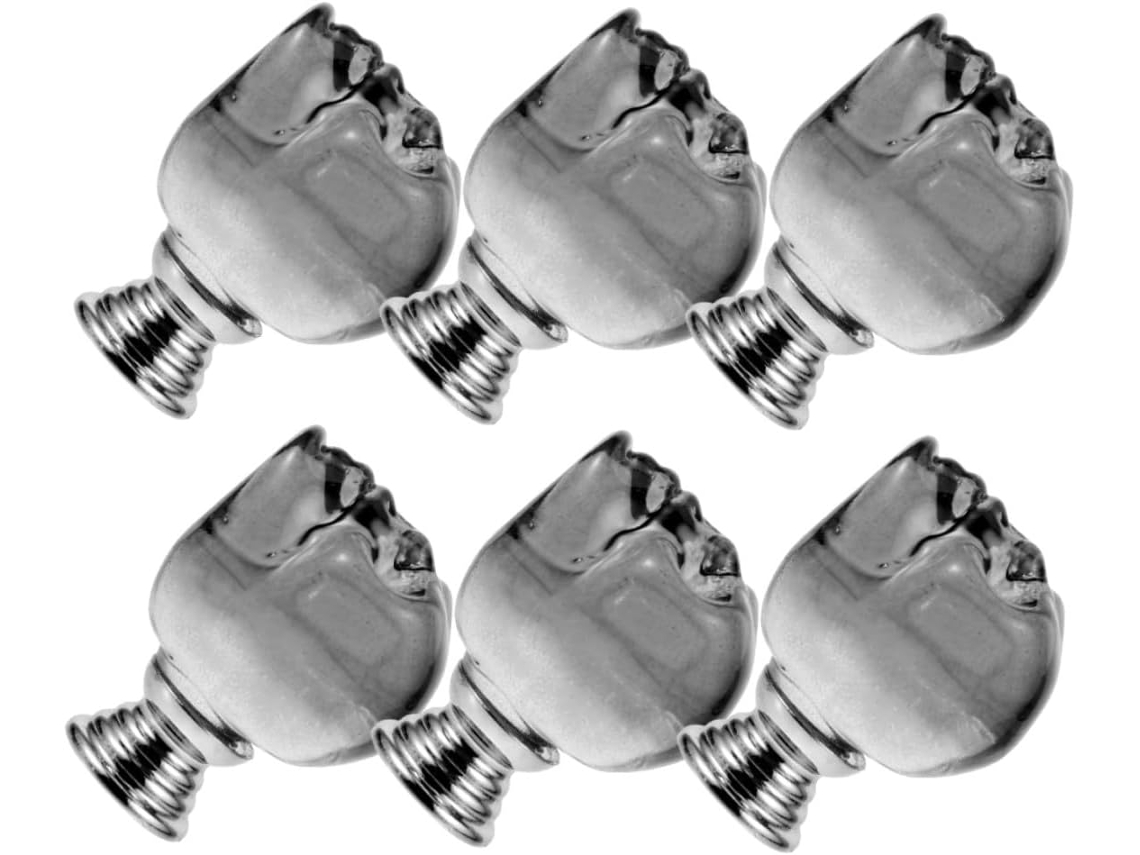 Conjunto De 6 Puxadores Gaveta Em Formato Caveira Cristal Com Parafusos, Puxadores Transparentes Em Formato De Esqueleto
