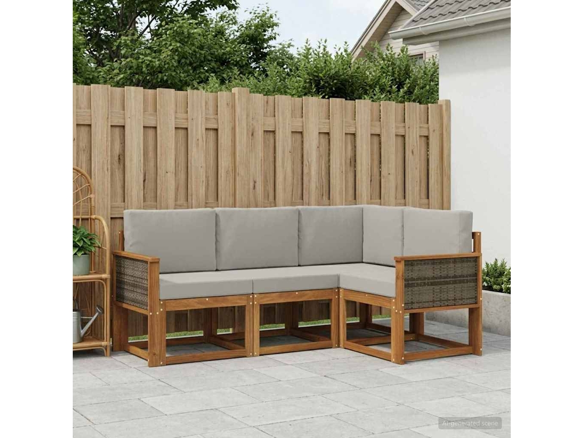 Vidaxl Conjunto De Sofás Para Exterior 4 Pcs Natural E Cinzento-claro