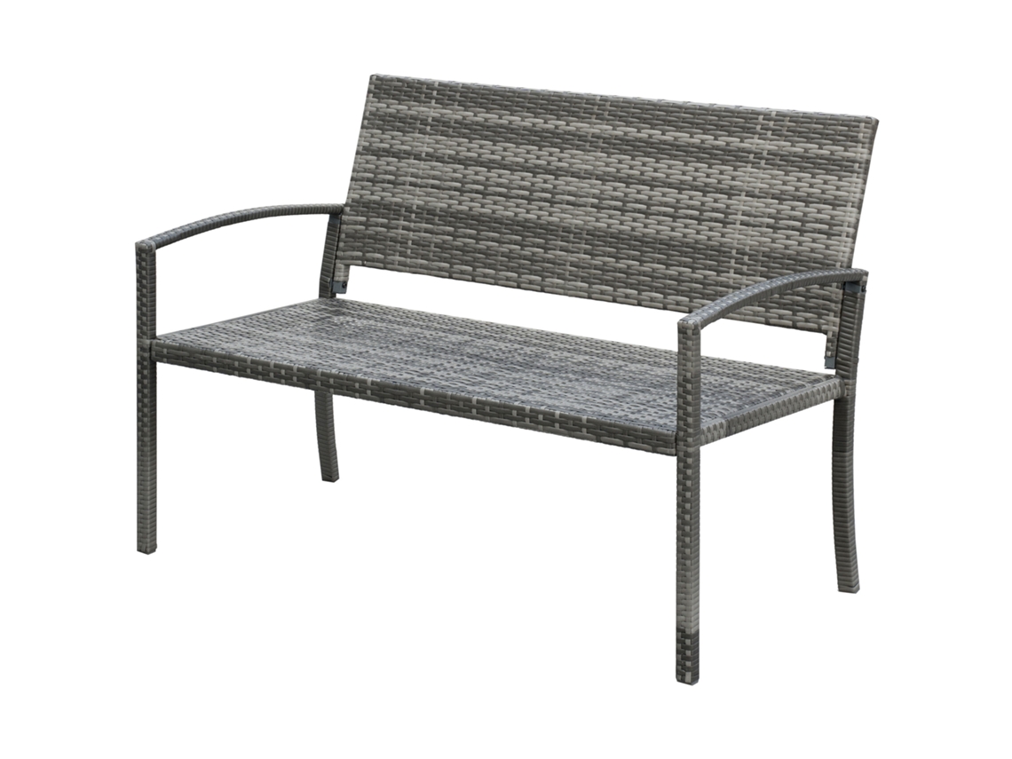 Banco De Jardim, Acabamento Com Efeito Rattan, Estrutura Em Aço, 2 Lugares, Cinza, 122 X 60 X 85 Cm