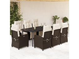 Vidaxl 9 Pcs Conjunto Jantar P/ Jardim C/ Almofadões Vime Pe Castanho