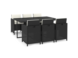 Conjunto de 7 Jantar para Jardim com Almofadões Vime Pe Preto MAISON EXCLUSIVE
